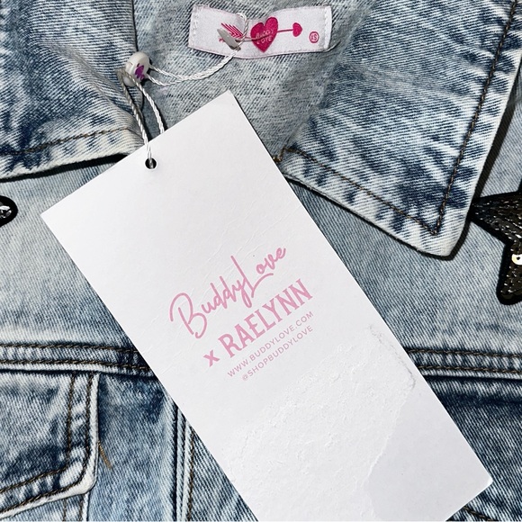 New Buddy Love Denim Dress. Raelynn style with Sequin stars, Mini, Raw edge hem - Picture 14 of 14